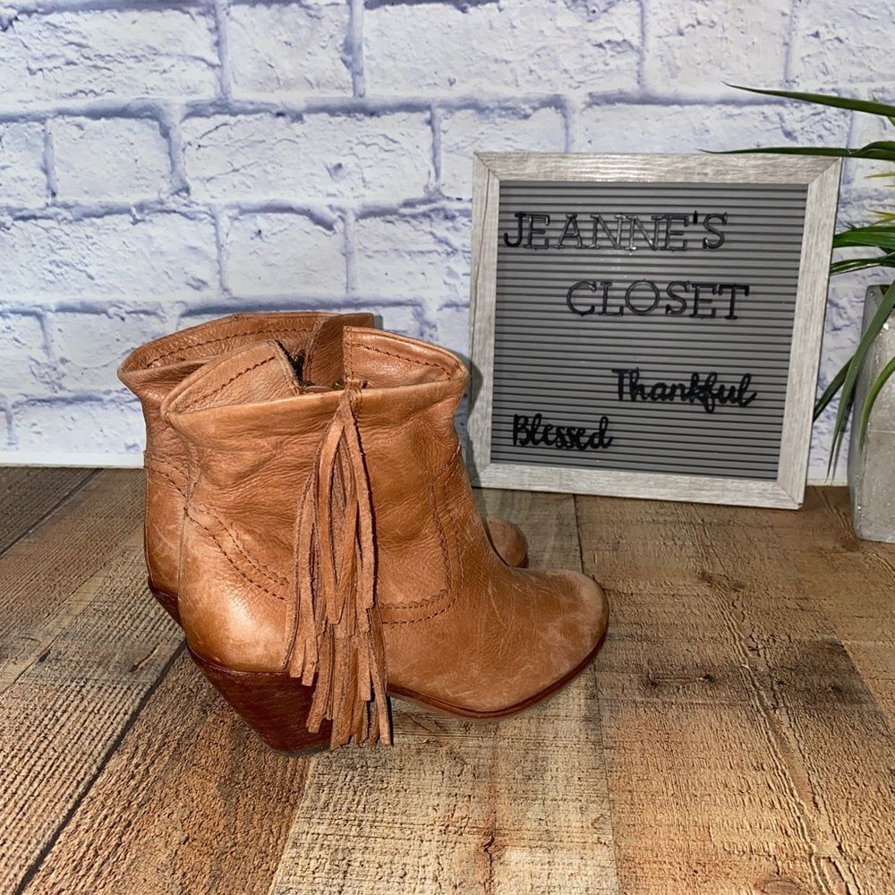 Sam Edelman Louie Women 6 Fringe Zip Brown Leather Booties